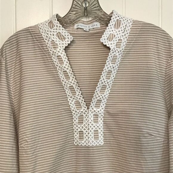 Preston & York 3/4 Sleeve Embellished Blouse V Neck Stand Up Collar Size XL - Picture 3 of 6